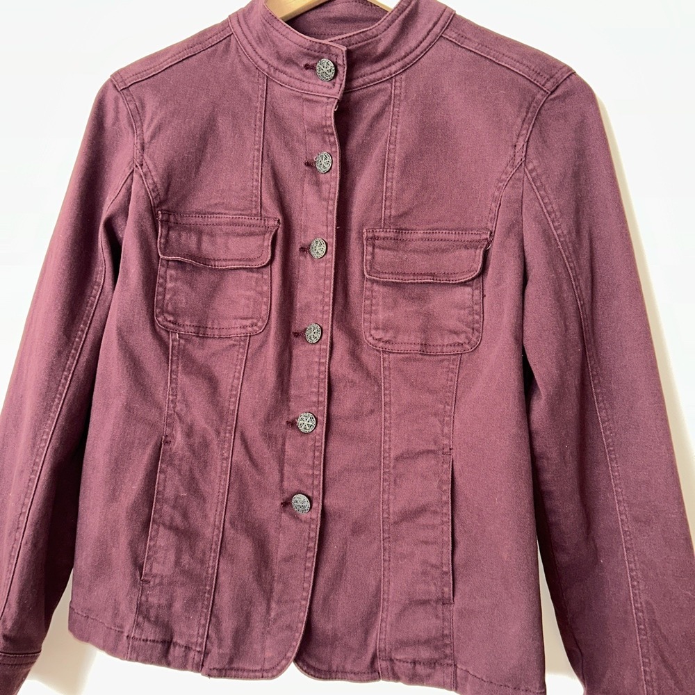 Live A Little LAL Woman's Utility Jacket Medium Petite Button Cotton Wine Color - Picture 3 of 15